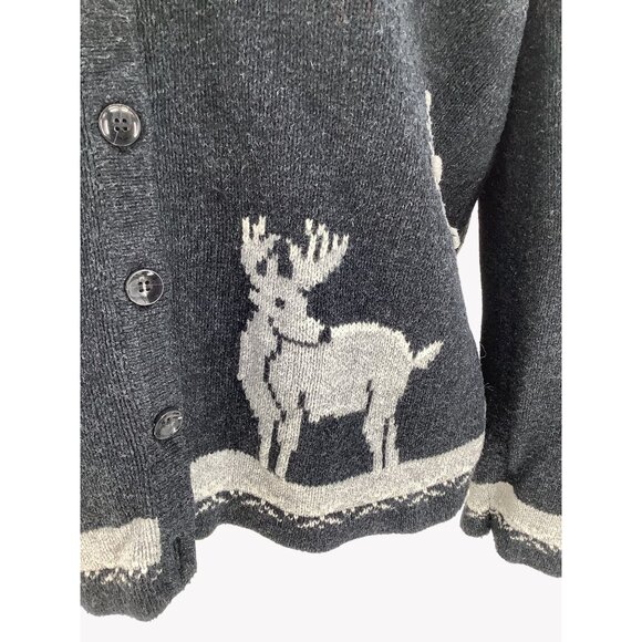 Vintage Button-Up Gray Wool Cardigan Ugly Christmas Sweater Womens Size M - Picture 2 of 8